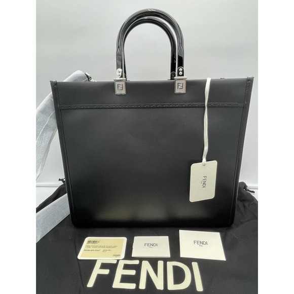 ❌❌SOLD!❌❌NEW Fendi Sunshine Tote Medium Black Leather Shopper Shoulder Bag Purse - Picture 5 of 11